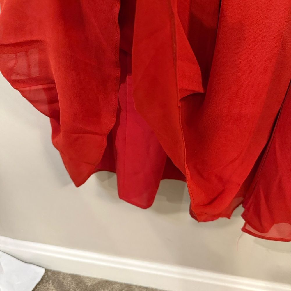 Bebe bright red flowy maxi dress with unique halter top and gathered waist - Picture 6 of 11